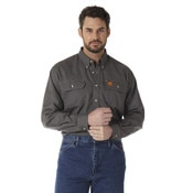 Wrangler Button Down FR Work Shirt in Gray